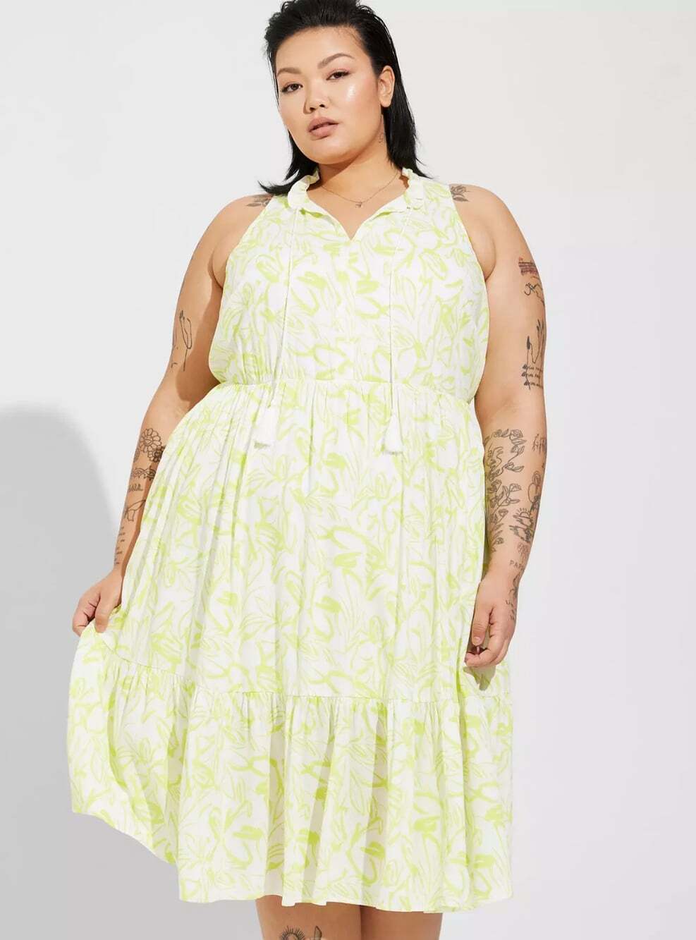 Torrid Plus Size 6X White Yellow Floral Print Midi Wash Gauze Tiered Dress